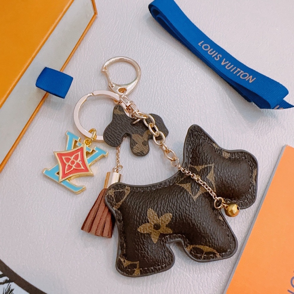 Louis Vuitton Brown and Gold Dog Charm Keychain